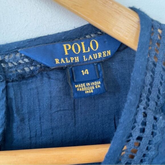 Polo Ralph Lauren Navy Cotton Eyelet Embroidered Short Sleeve Dress - Picture 10 of 10